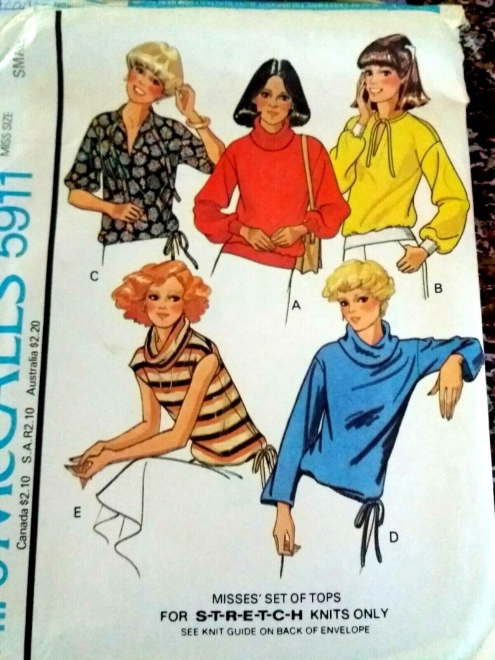 Vintage 70s McCalls 5911 Pullover Knit Top Size Small Sewing Pattern 1978 Cut